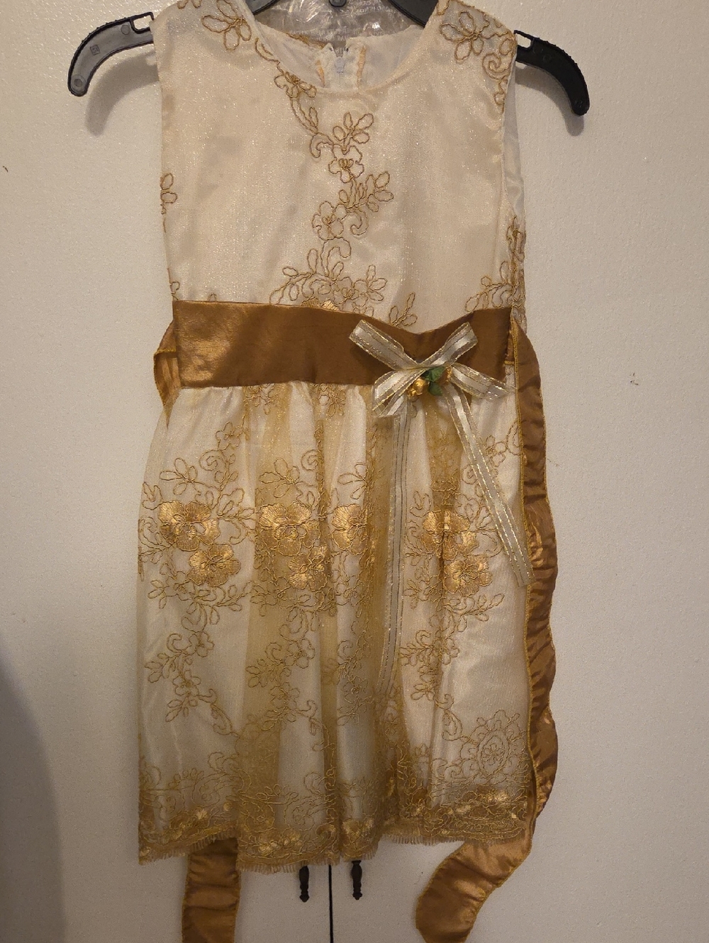 Ivory and Gold Floral Lace Party Dress - Picture 1 of 3